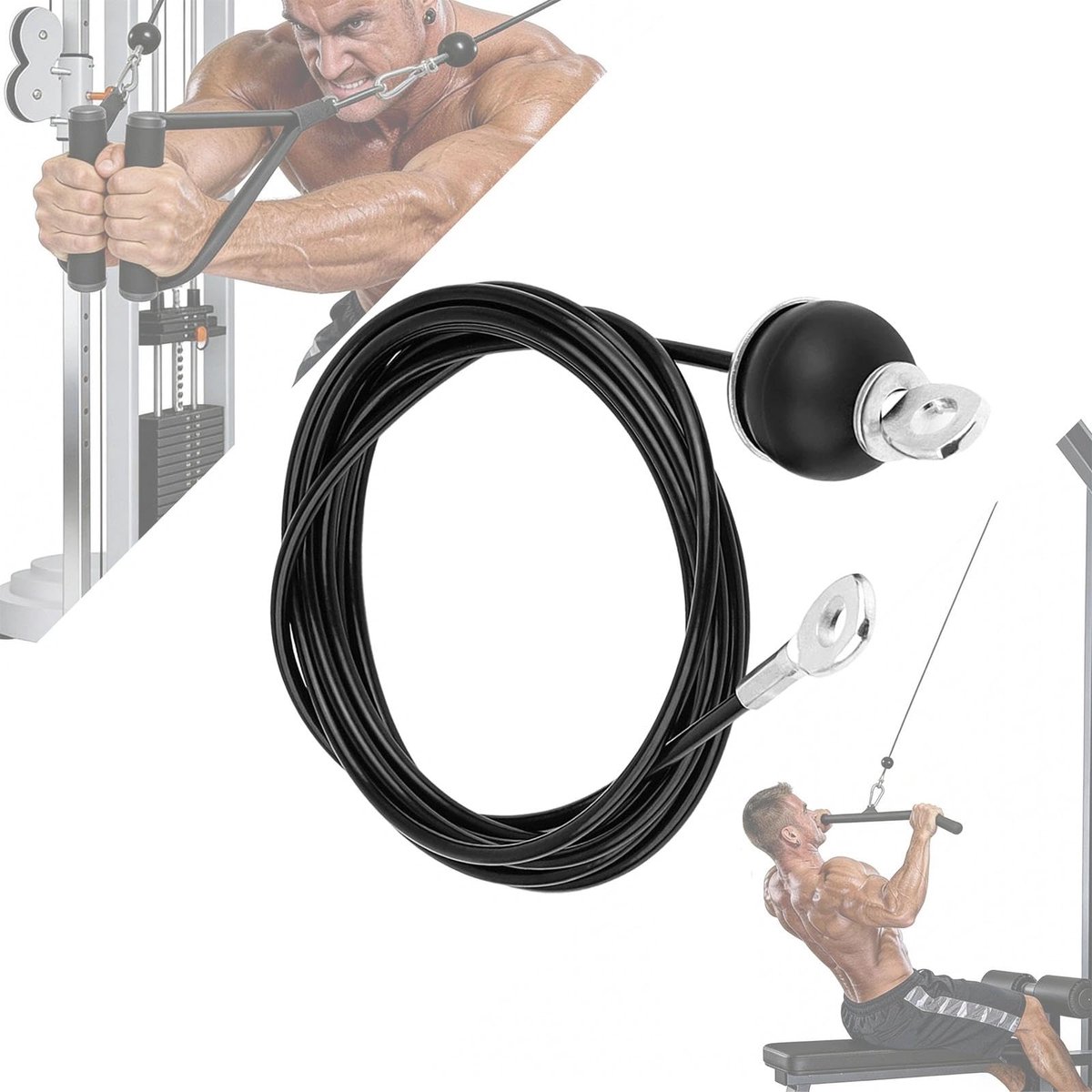 Dailygoods- Fitness Kabel 3,5 Meter - Heavy Duty Staaldraad - Pulldown Katrol Systeem - Thuis Gym Accessoires - Roestvrij Staal - Eenvoudige Installatie - Gym Kabeltouw