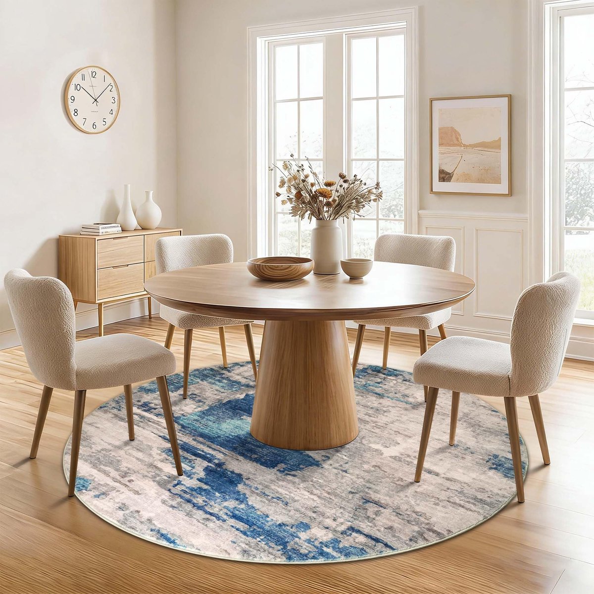 SnelShoppen - Rond Tapijt 160cm Beige - Wasbaar Antislip Vloerkleed voor Slaapkamer, Woonkamer, Kinderkamer, Eetkamer en Kantoor - Modern Design