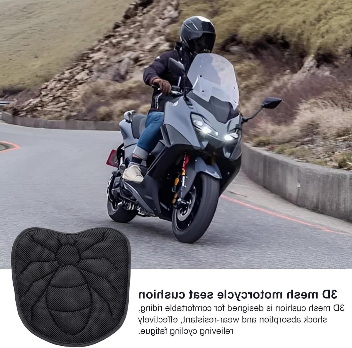 Motor Zitkussen - Scooter Kussen - Comfortabel Rijden - Schokabsorberend 3D Mesh - Universele Pasvorm - Zwart