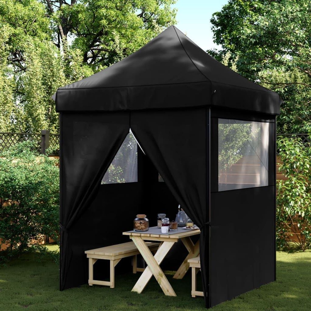 Pop-up Partytent - Opvouwbare Tent - Buitenfeesten Organiseren - Snelle Opbouw - 200 x 200 cm - Zwart