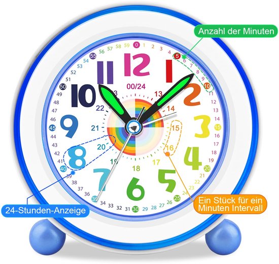 SnelShoppen - Ayybboo Kinderwekker Meisjes Jongens, Stil Analoog Leerwekkertje met Nachtlampje Snooze-functie, Donkerblauw voor Kinderkamer, School, V van snelshoppen — afbeelding 5