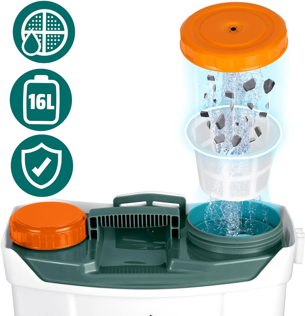 SnelShoppen - Plonos Drukspuit Rugspuit 16L Accu 8Ah 12V met 4 Sproeiers en Lans - Ideaal voor Tuin, Buiten en Schoonmaak