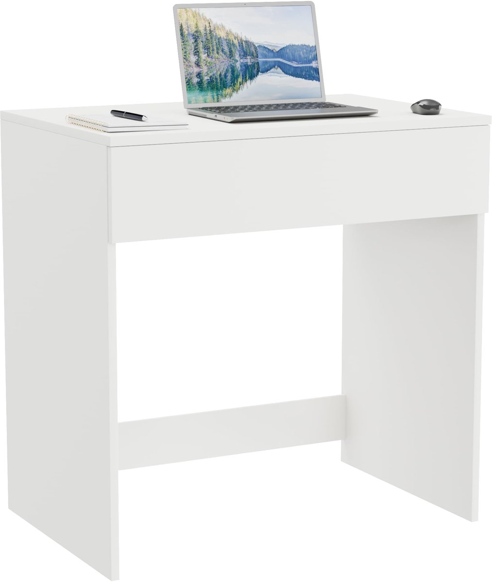SnelShoppen - ComfortCove Bureau met Lade, Kaptafel, 75 cm, Wit - Modern Bureau voor Thuiswerk, Compact en Functioneel, Ideaal voor Kinderen en Volwas