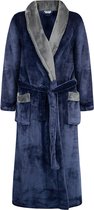 GAUBERT® Heren Badjas Extra Lang met Sjaalkraag en Ceintuur - Ochtendjas - Superzacht Coral Fleece - Unisex Pasvorm Heren Dames - Donkerblauw met Grijze Kraag - Maat XXL/3XL - 8218-Navy