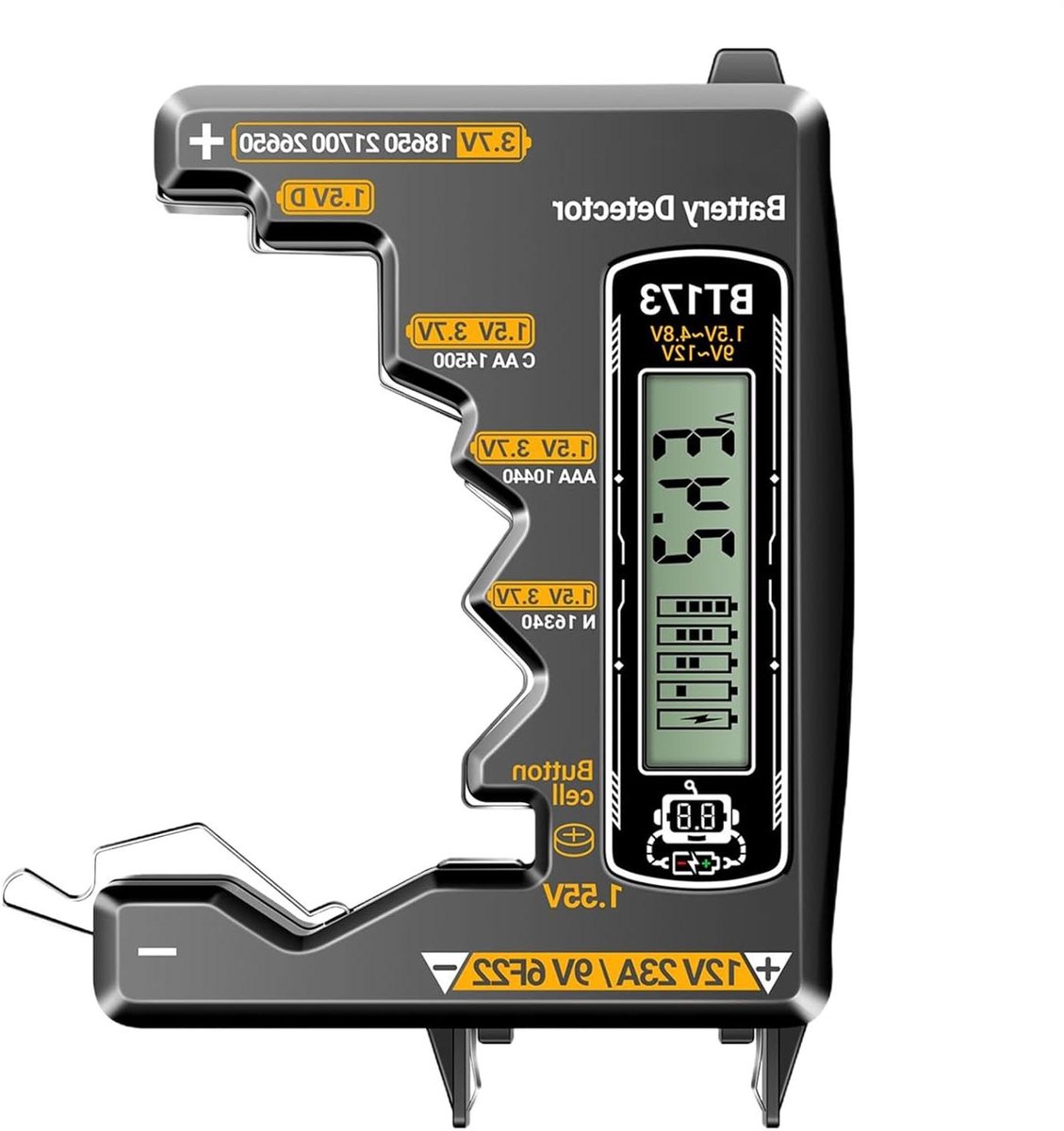 Batterij Tester - Accu Controle - Energie Besparen - LCD Display - 10.5 x 7.7 cm - Zwart