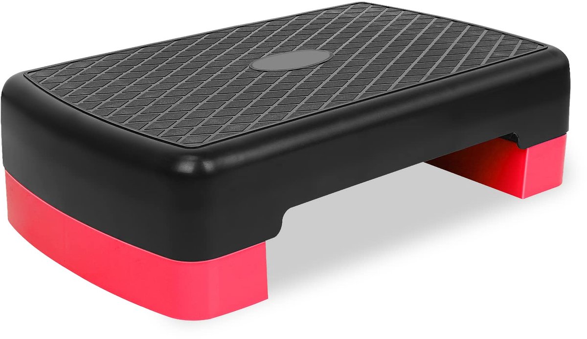 SnelShoppen - Hoogte Verstelbare Aerobic Stepper met 2 Risers - Fitness Step Platform Trainer - Verstelbaar van 10cm tot 15cm - Rood - Ideaal voor Thu