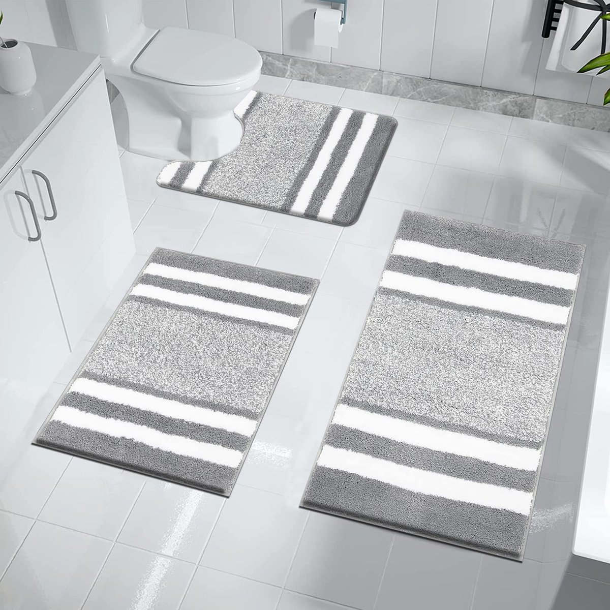 SnelShoppen - Badmat Set 3 Stuks U-vorm Toiletmat en Badkamermat Microfiber Hoge Dichtheid Zacht Water Absorberend Antislip Douche Tapijt voor Badkame