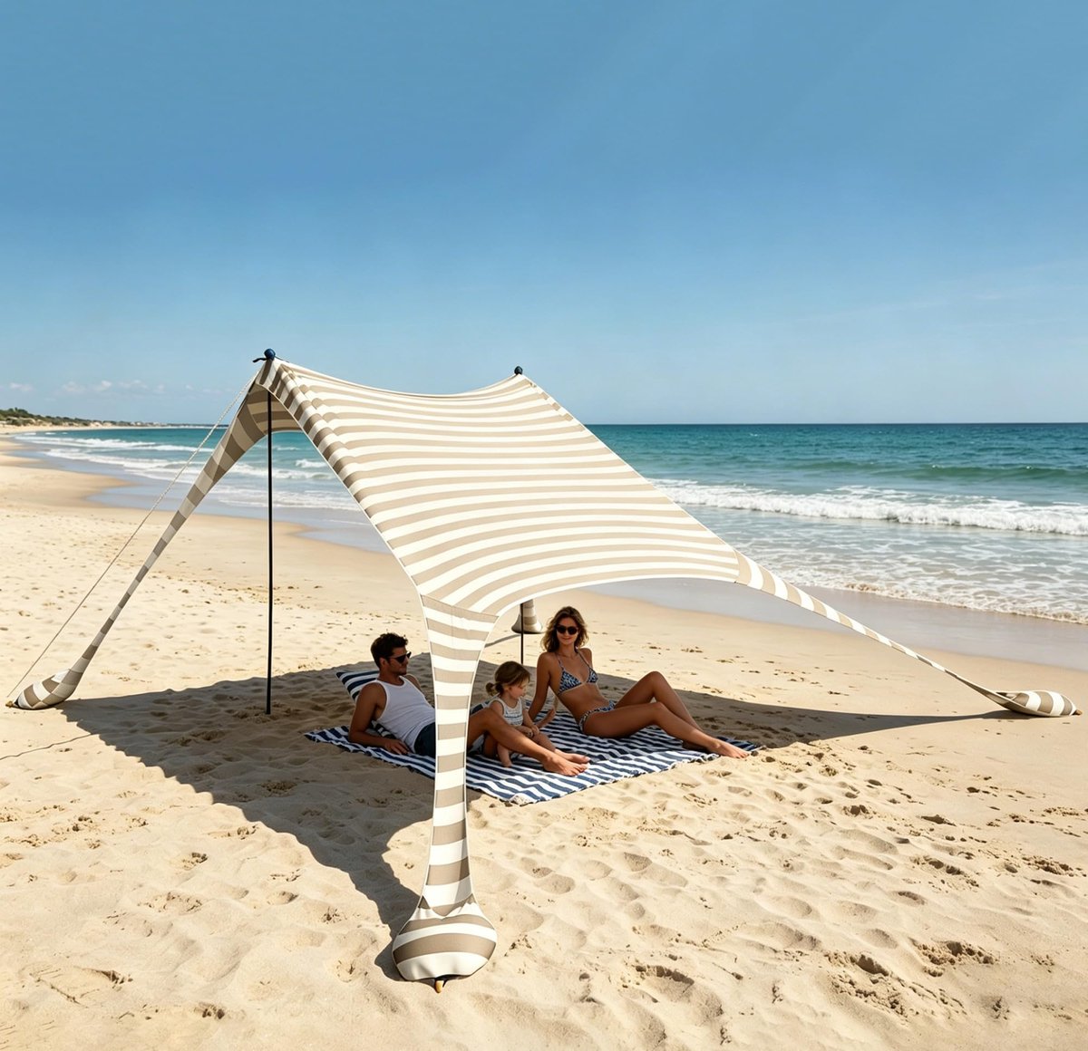 SnelShoppen - Cuupo Pop-up Strandtent 2x2,1m met SPF 50, Winddicht, Draagbaar, Inclusief Zandzakken en IJzeren Stangen voor Camping, Strand en Tuin