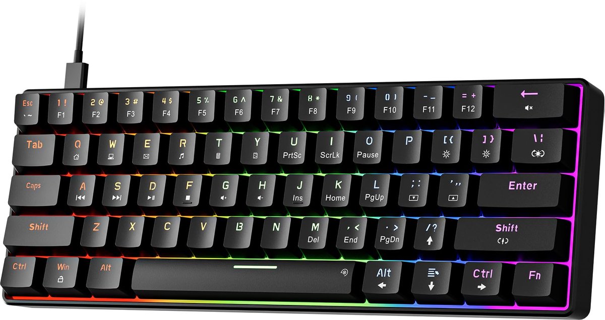 SnelShoppen - 60% Mechanisch Gaming Toetsenbord met LED Achtergrondverlichting, 61 Toetsen, Anti-Ghosting, Bedraad, Qwerty, Ideaal voor PC, Windows, G