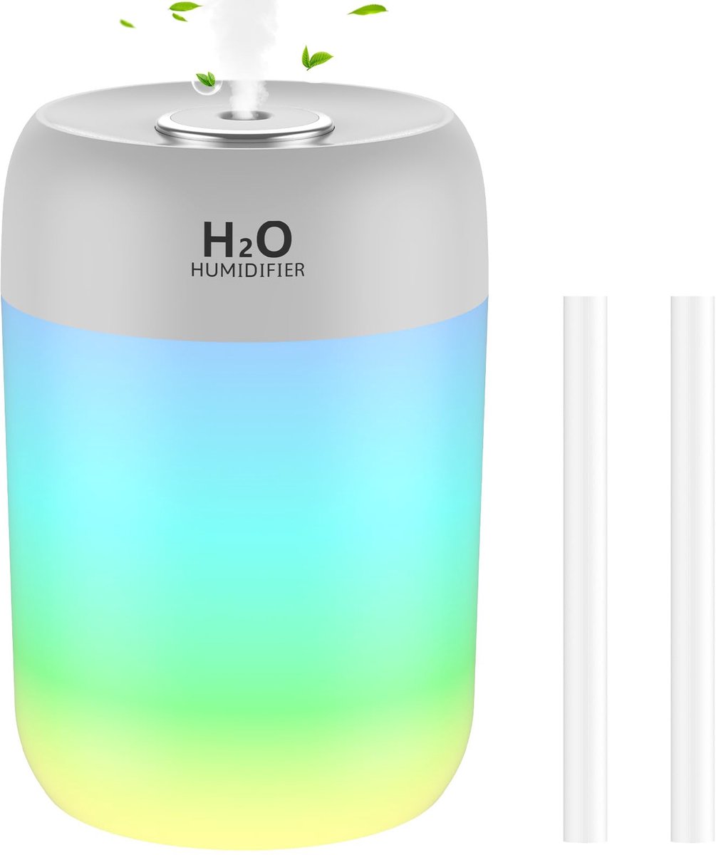 SnelShoppen - Cool Mist Luchtbevochtiger voor Slaapkamer met Nachtlampje, Mini Air Humidifiers, Stille Werking, Top-Fill, Automatische Uitschakeling v