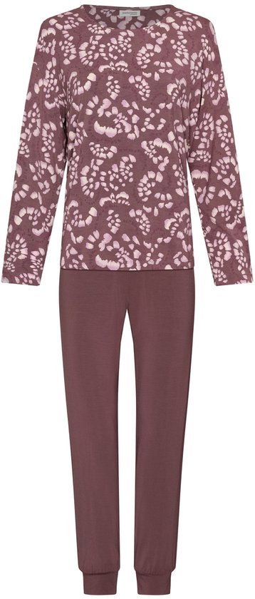 Paarse pyjamaset met abstract wit patroon op de top en effen broek, gemerkt Pastunette.