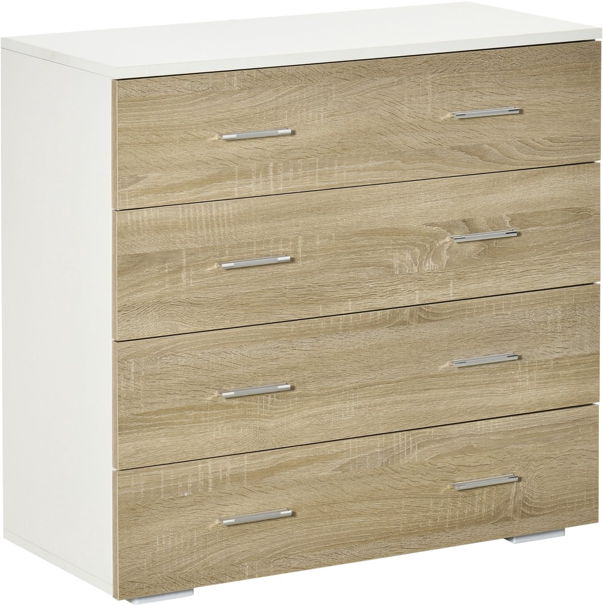 Commode opbergmeubel eigentijdse stijl 4 laden 76 x 35 x 72 cm wit en houtkleur