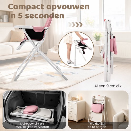 Opvouwbare Kinderstoel voor Baby’s 6 Maanden tot 3 Jaar - Ultracompact en Lichtgewicht 4,5 kg - Eenvoudig met Één Hand Inklapbaar - Makkelijk Schoon te Maken — afbeelding 5