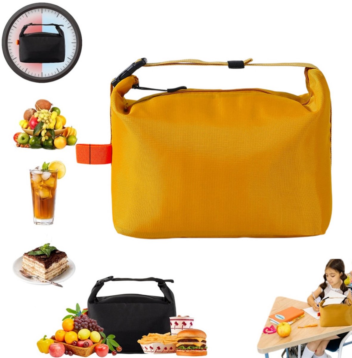 Geïsoleerde lunchtas-24.5*22*14cm–Lekvrije thermische lunchtas–Geschikt voor volwassenen en kinderen–Waterdichte koeltas–Grote inhoud–Ideaal voor werk, school, picknicks en reizen–Koeltas-Lunchtas-Koeltasje lunch-Isolatie-lunchtas dames voor werk