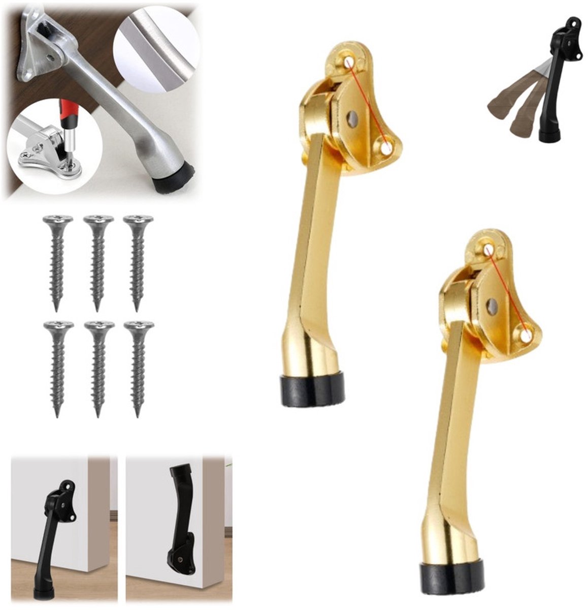 2 Deurstoppers – Met één hand verstelbare metalen deurstop – Zinklegering – Met rubberen stootkussen – 13 cm – Geschikt voor binnen- en buitendeuren en balkondeuren – deurstopper - zware deurstopper - hoefijzer deurstopper - voor binnen en buiten