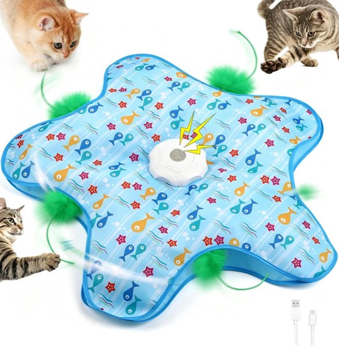Namajunas - 2-in-1 Verstoppertje Kattenspeelgoed - 65cm - Interactief Binnenspeelgoed voor Katten - 360° Automatisch Verstoppertje - Inclusief Verenstokje - USB Oplaadbaar - Bewegingssensor - automatisch kattenspeelgoed - 3 modi - blauw