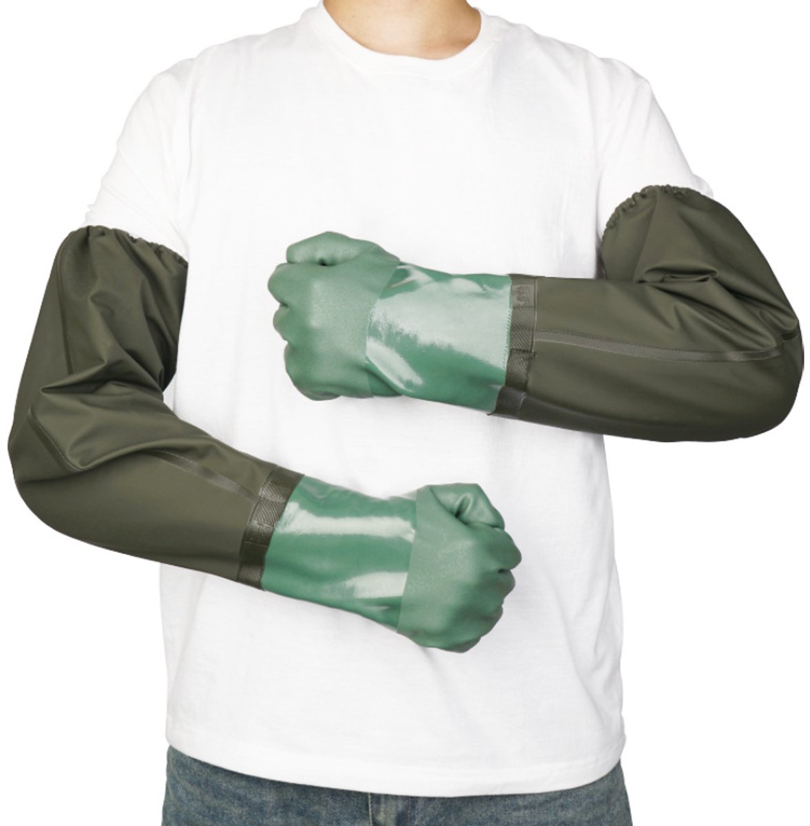 Vijverhandschoenen - Waterdichte Lange Handschoenen - Rubberen Armmouwen - Kledinghandschoenen - Trimhandschoenen - Autowashandschoenen - Slijtvaste Handschoenen voor in Het Water - Geschikt voor Vis Vangen, Vissen en Graven - Groen