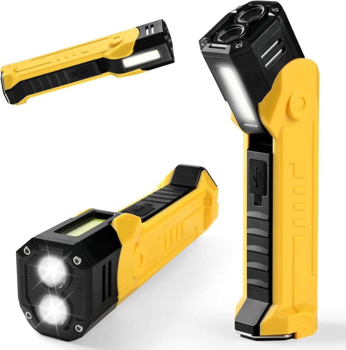 Oplaadbare werklamp, 3000mAh LED-werklamp, met magnetische voet en haak, 6 lichtstanden, 1500 lumen, Geschikt voor gebruik in de auto.