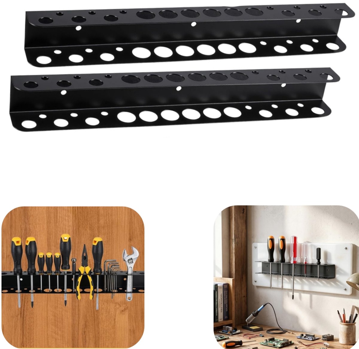 2 stuks opbergrek - schroevendraaier opbergrek - gereedschapsrek - tang opbergrek - metalen opbergrek - gemakkelijk te installeren - grote capaciteit - opbergaccessoires - geschikt voor tangen, schroevendraaiers, muur (zwart, 40*4cm)