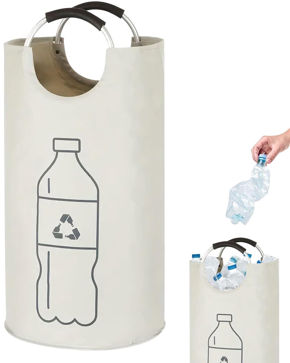 Statiegeldflessen Verzameltas - 82 Liter - Opvouwbare Flessentas - 72x38 cm - met Aluminium Handvat & Soft Grip - Grote Stevige Recycling Opbergtas - voor Lege Flessen, Blikjes & Wasgoed - Blijft Rechtop Staan