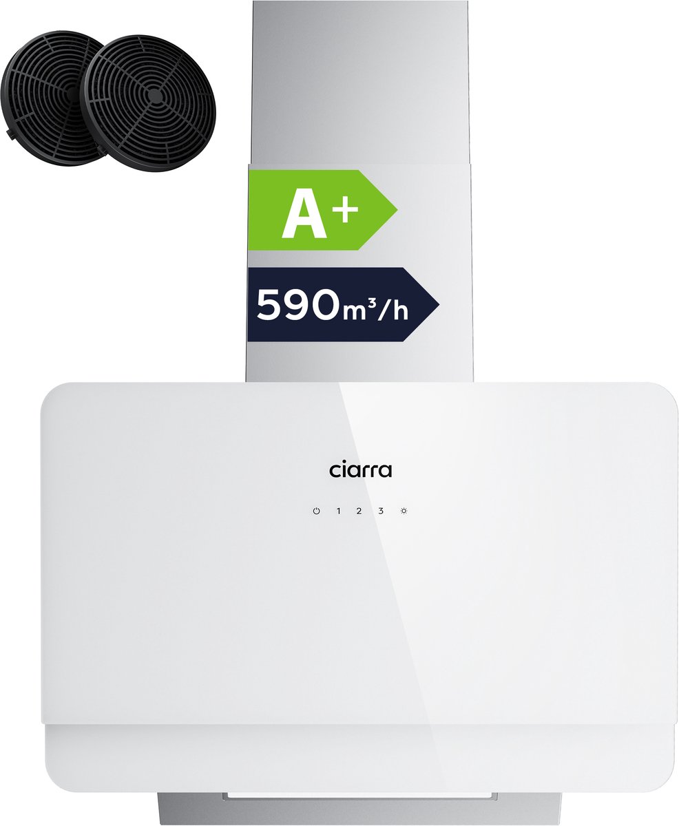 CIARRA VMS6765C - Schuine Afzuigkap 60 cm Wandkappen A+ 589 m³/u Recirculatie met Koolstoffilter & Luchtafvoer SensorTouch Bediening3 Standen met LED