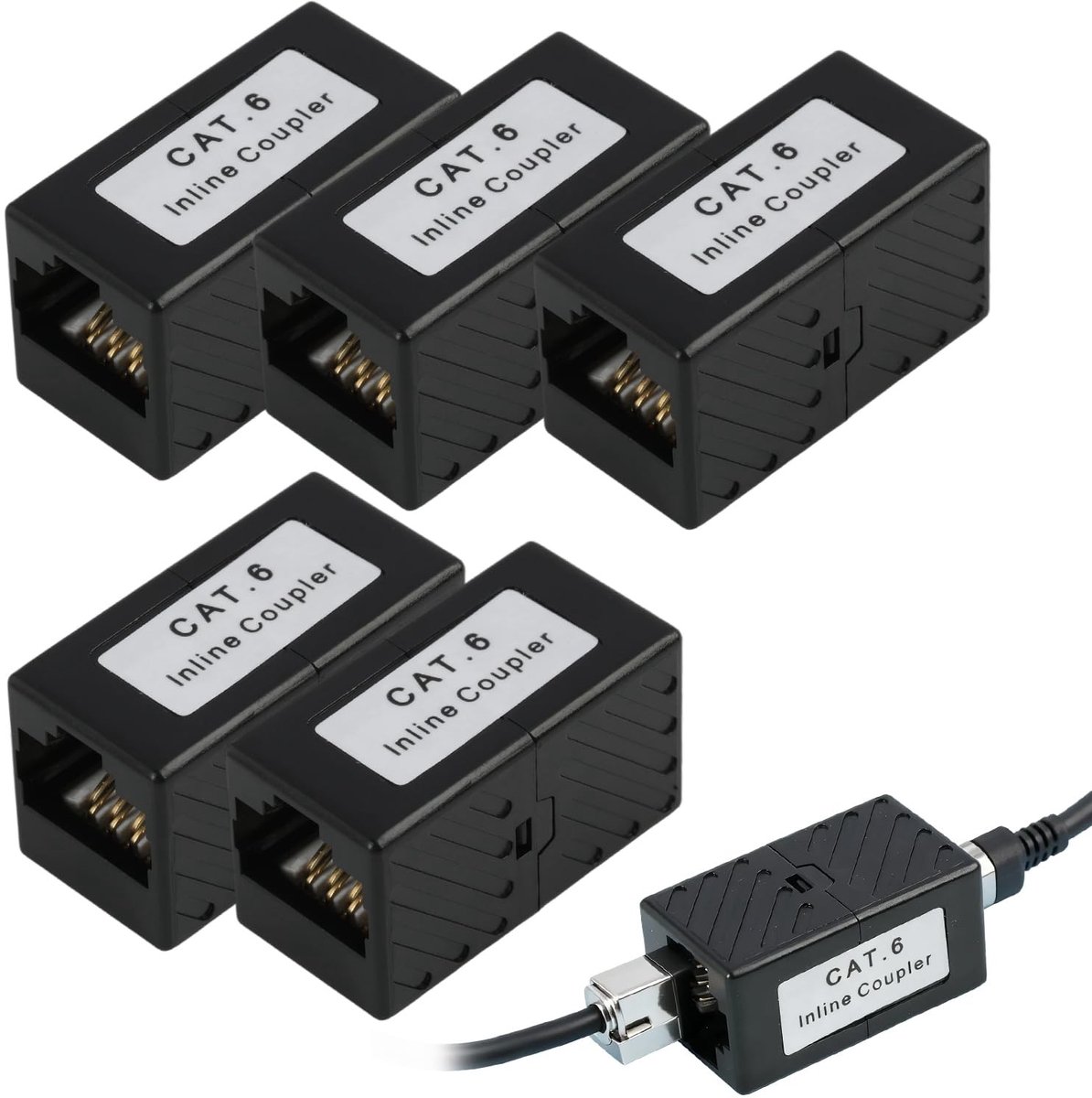 SolidKeus - Set van 5 Afgeschermde RJ45 Cat6 Koppelingen voor Ethernet Netwerk