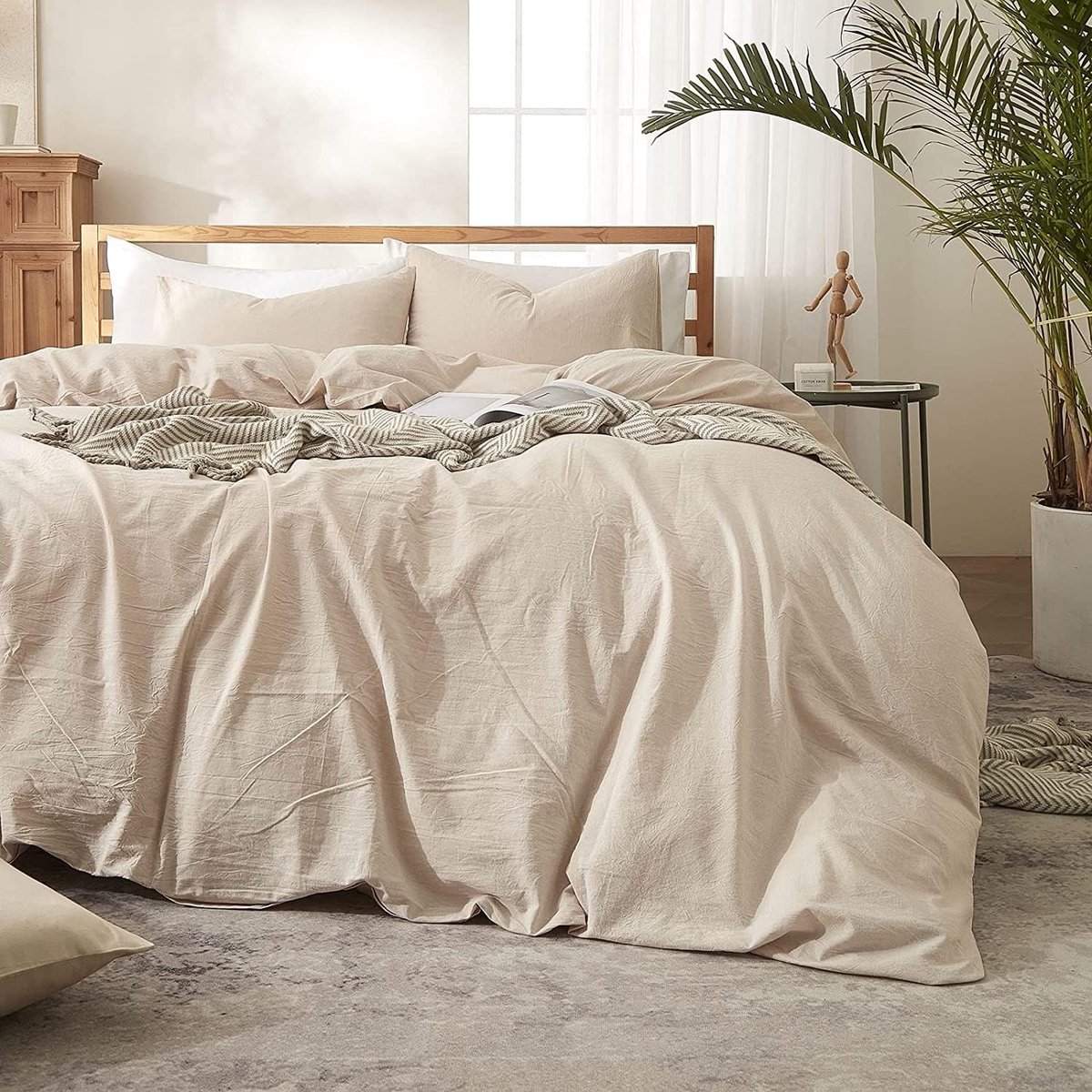 SolidKeus - Set van 3 Beige Katoenen Bedlinnen met Rits