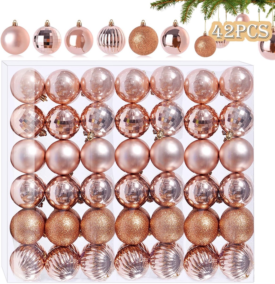 SolidKeus - Set van 42 Mini Kerstballen in Roze Goud