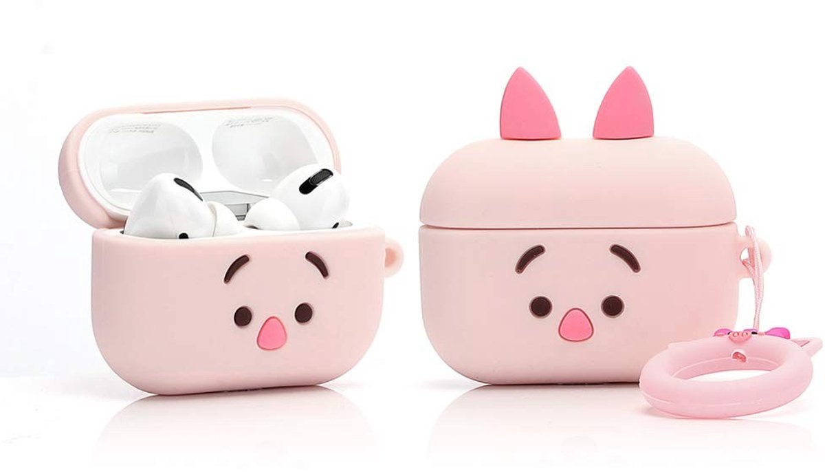 SolidKeus - Silicone Case voor AirPods Pro met 3D Cartoon Ontwerp (Varkentje)