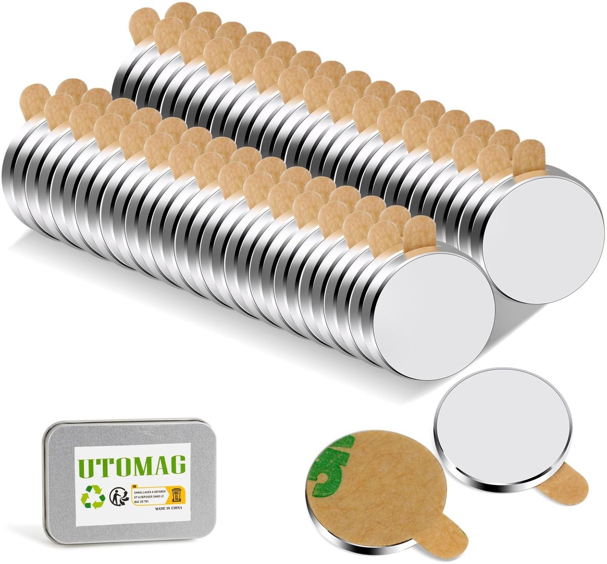 SolidKeus - 60 Stuks Neodymium Magneetjes Zelfklevend 10x1mm