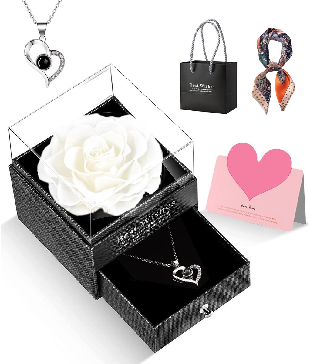 SolidKeus - Geconserveerde Roos met I Love You-Halsketting in Geschenkdoos
