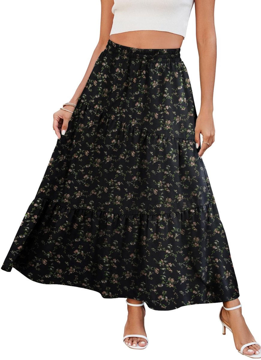SolidKeus - Dames Maxi Rok met Hoge Taille en Floral Patroon