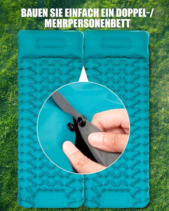 Zelfopblaasbare Slaapmat - Kampeerluchtbed - Buiten slapen - Ingebouwde voetpomp - 10 cm dik - Pauwenblauw — afbeelding 3