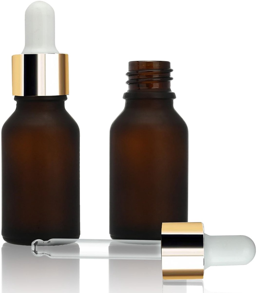 SolidKeus - 25 Stuks Lege Frosted Bruine Glazen Flesjes met Pipet 15ml