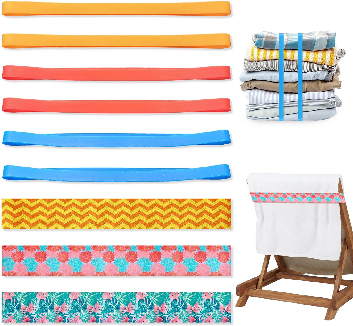SolidKeus - Set van 9 Rekbare Handdoekbanden voor Strandstoelen