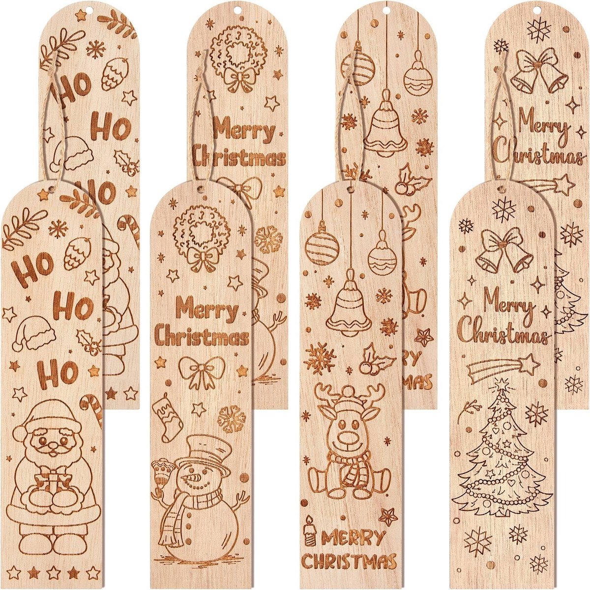 SolidKeus - Set van 8 Houten Boekenleggers met Kerstmotieven