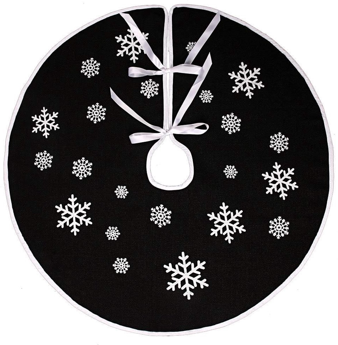 SolidKeus - Jute Kerstboomrok met Witte Sneeuwvlokken 75 cm