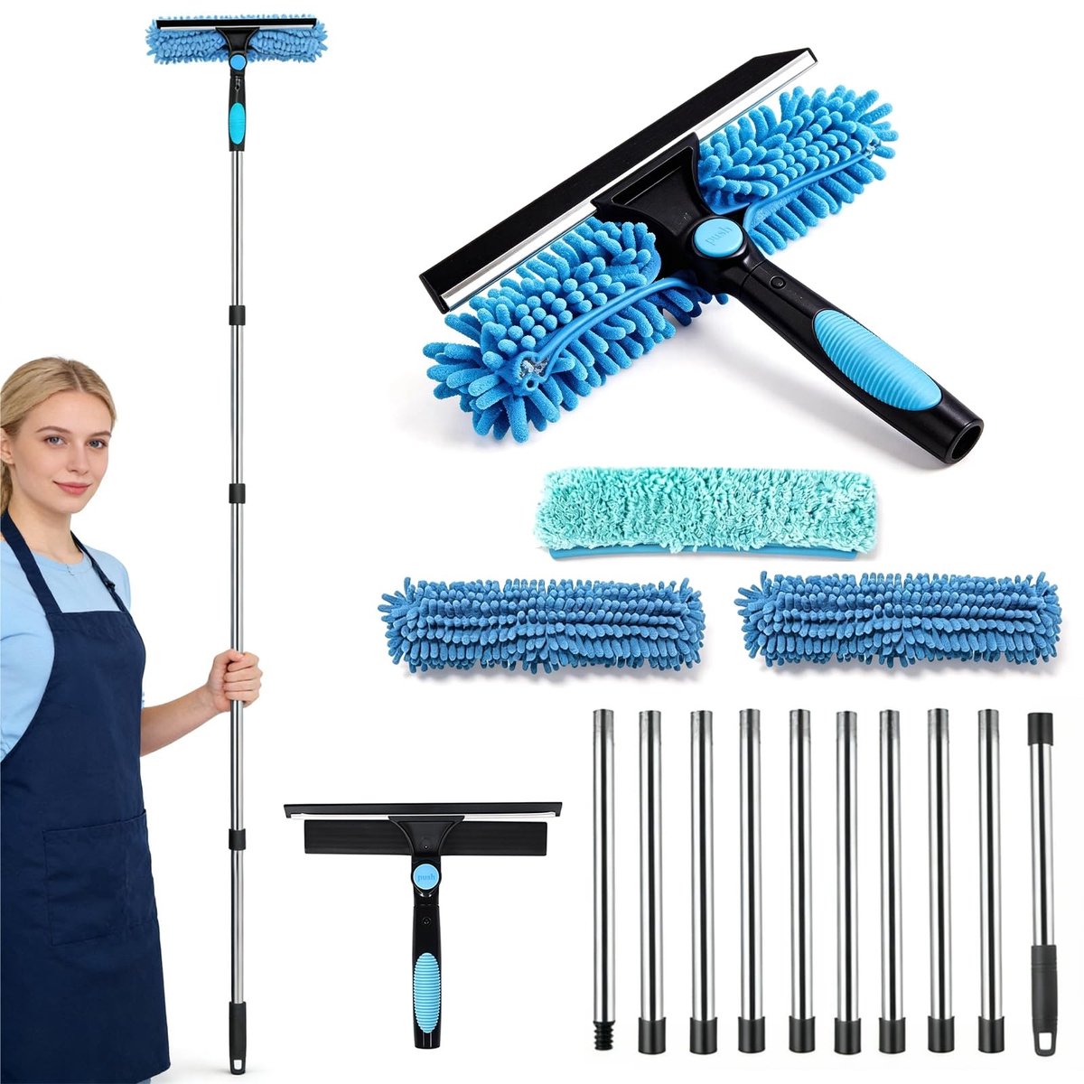 SolidKeus - Raamcleanerset met Telescoop Handvat en 10 Onderdelen