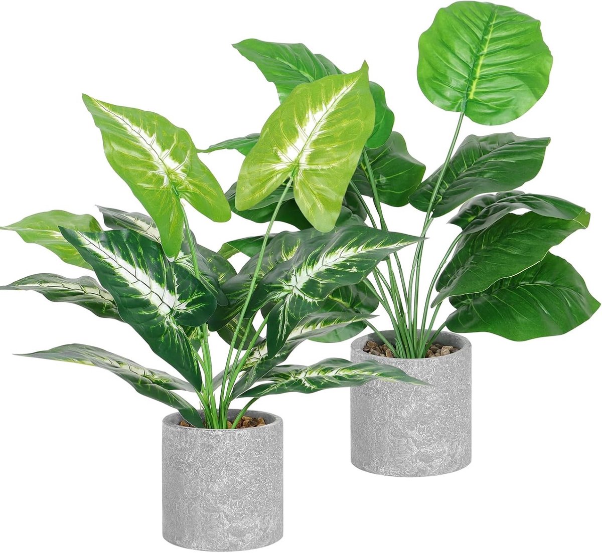 2 Stuks Kunstmatige Palmplanten in Pot - 40 cm Hoge Neppotten met Grijze Pot - Decoratieve Groene Planten voor Thuis, Kantoor en Badkamer
