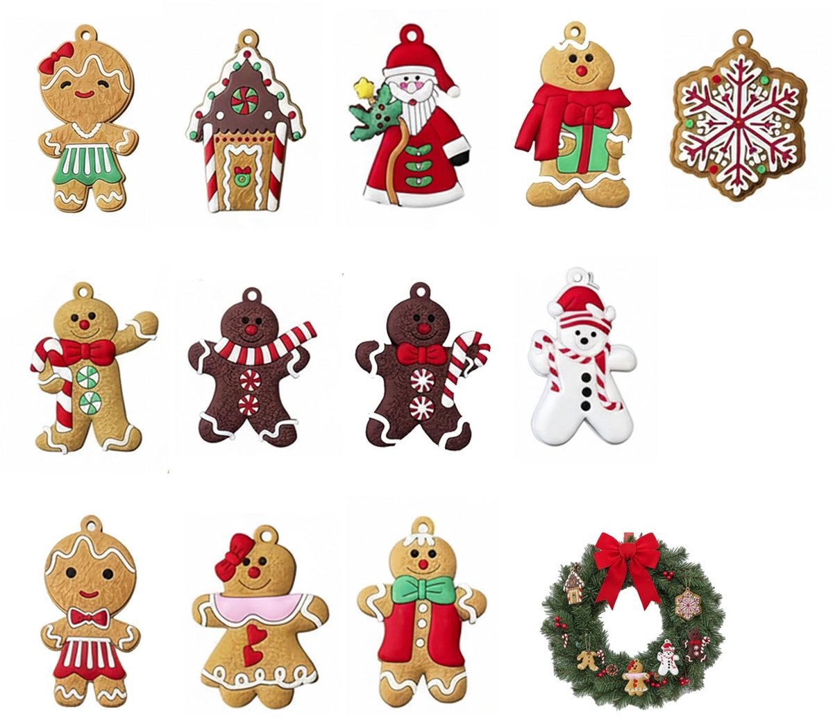 SolidKeus - Set van 12 Kerstboomdecoraties met Gekleurde Figuren