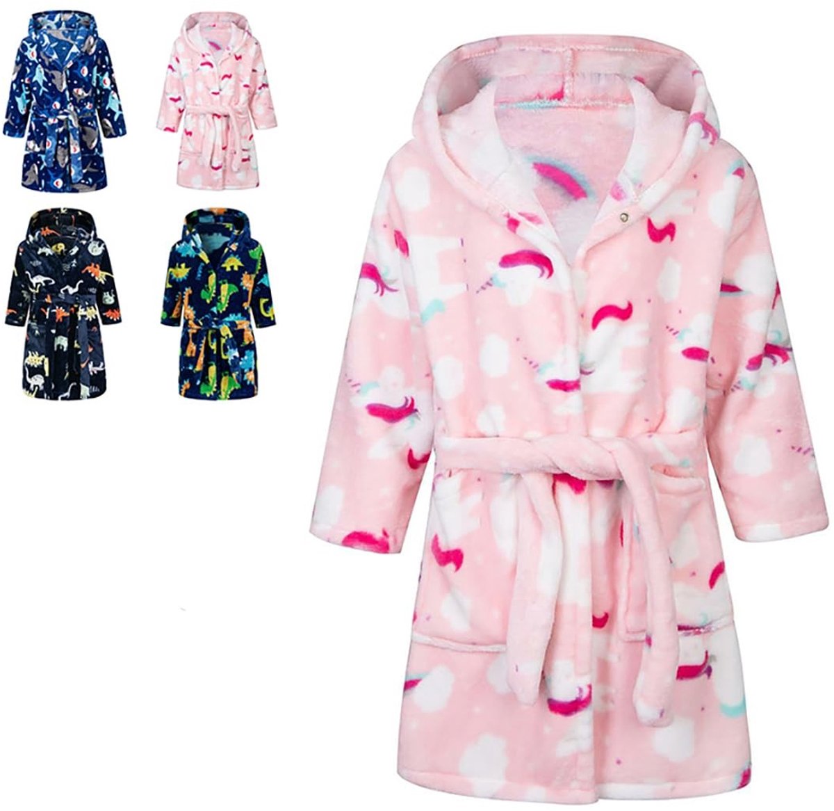 SolidKeus - Badjas voor Kinderen met Capuchon van Coral Fleece en Dinosaurusprint