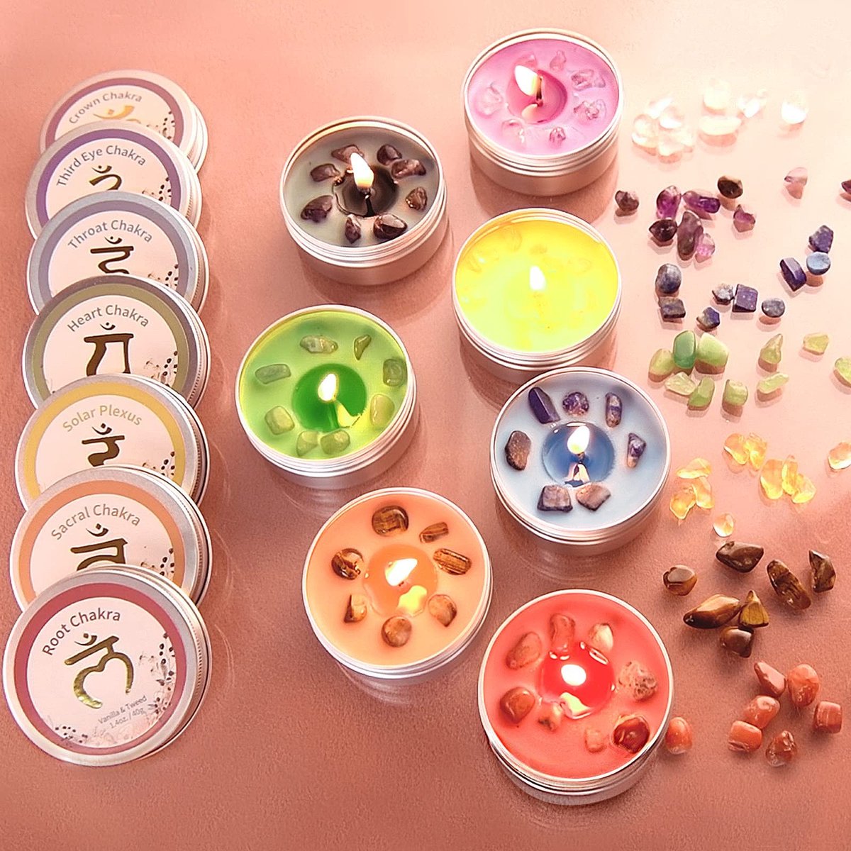 SolidKeus - Set van 7 Chakra Geurkaarsen voor Meditatie