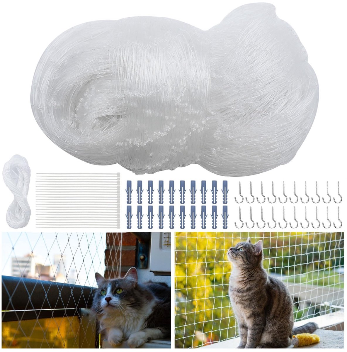 SolidKeus - Kattennet voor Balkon zonder Boren, 4 x 3 m