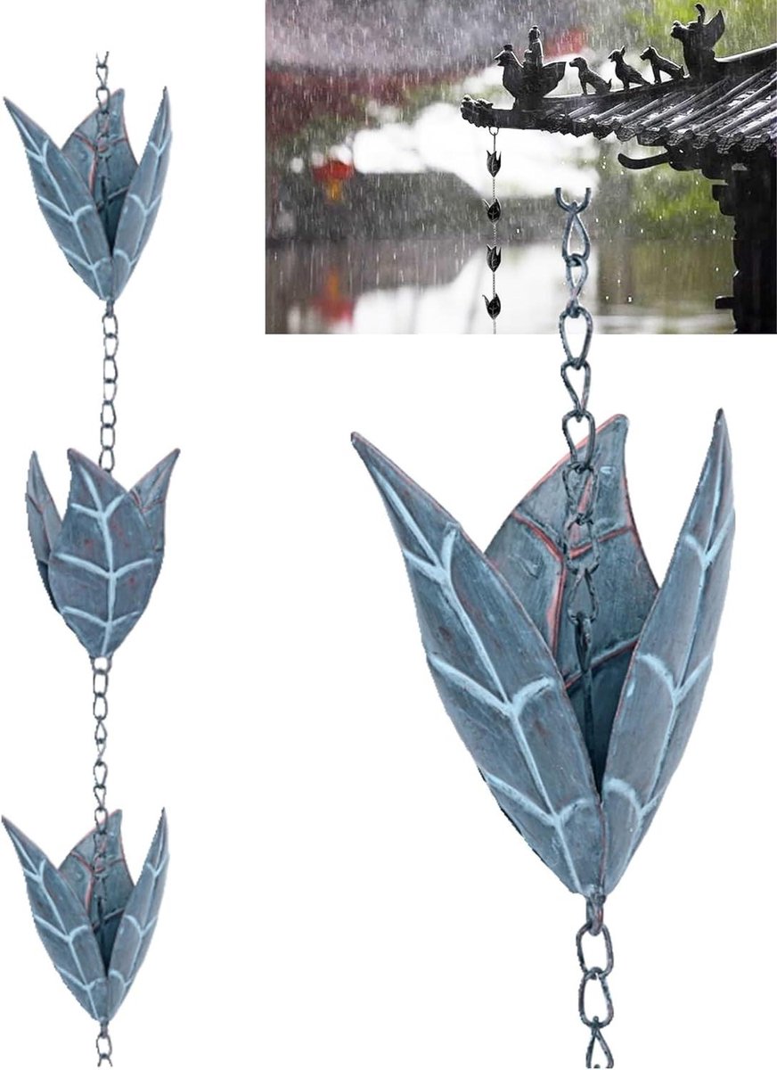 Regenketting - Blad ketting - Waterafvoer Decoratie - 12 Blauwe Bladeren - 26 meter - Blauw