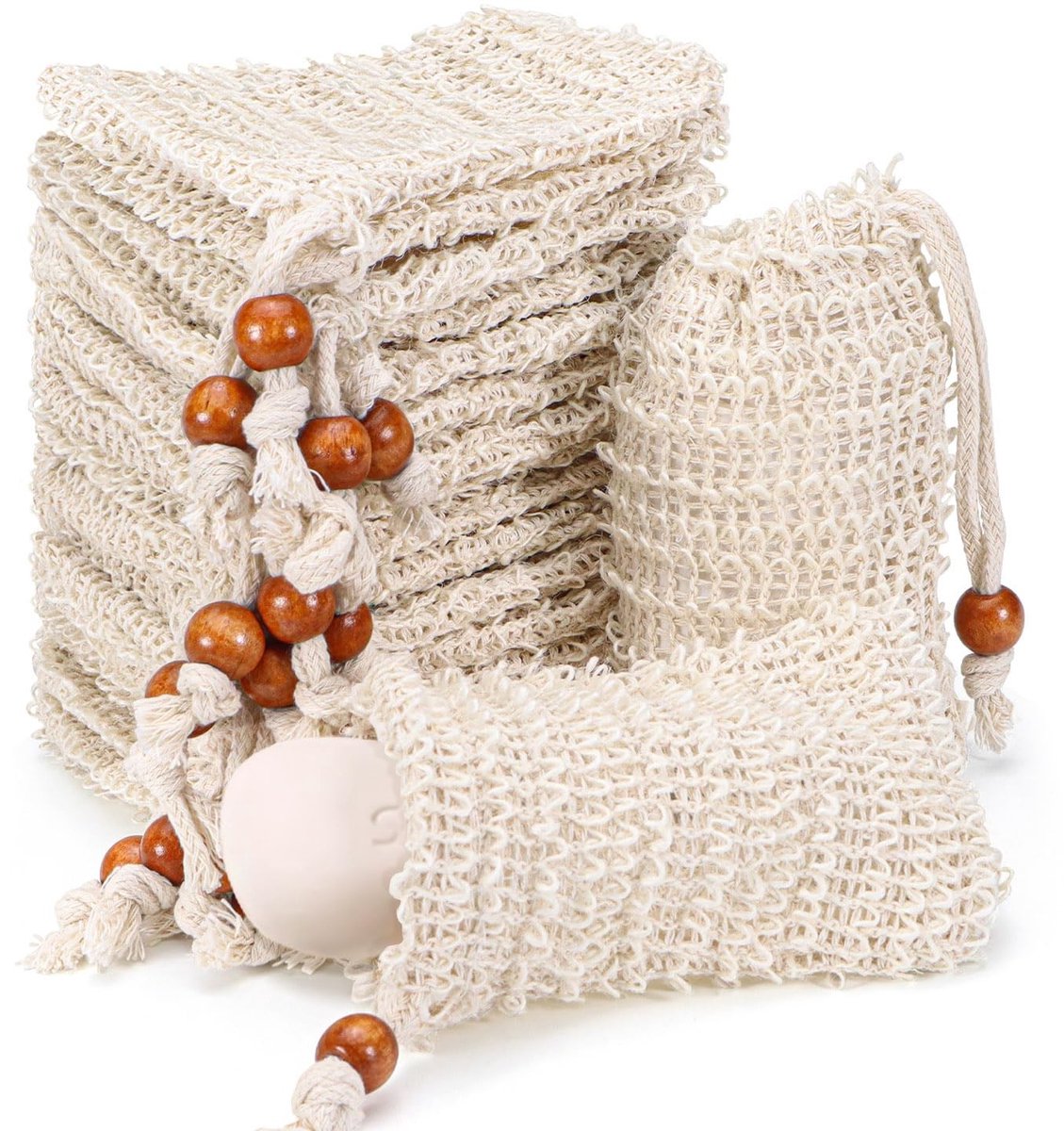 SolidKeus - 20 Stuks Zeepbesparende Zakjes van Sisal