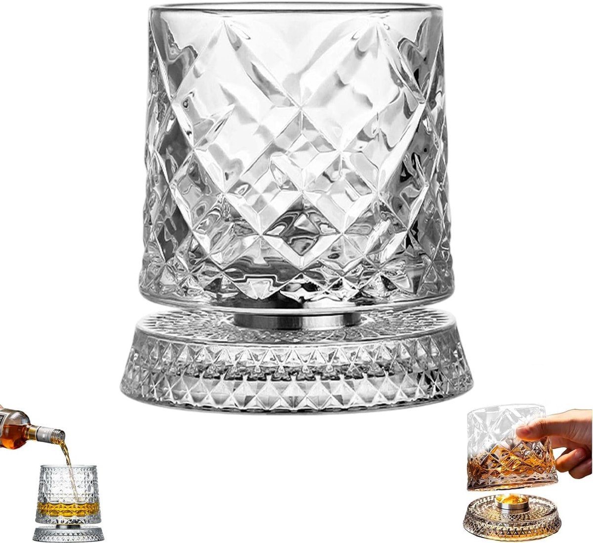Casalora Whiskeyglas – 360° Draaiend Whiskyglas – Old Fashioned Tumbler met Roterende Bodem – Luxe Cadeau voor Bourbon, Scotch en Cocktailliefhebbers