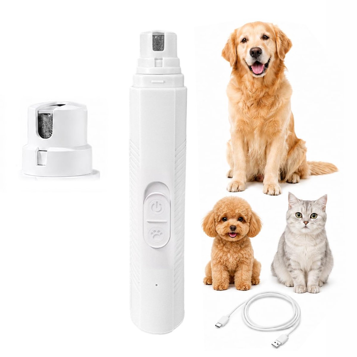 Elektrische Nagelvijl - Huisdieren met LED Licht - 2 Snelheden Honden Nagelknipper en Katten Nagel Slijper - Stille Oplaadbare Klauwverzorging voor Kleine en Grote Honden