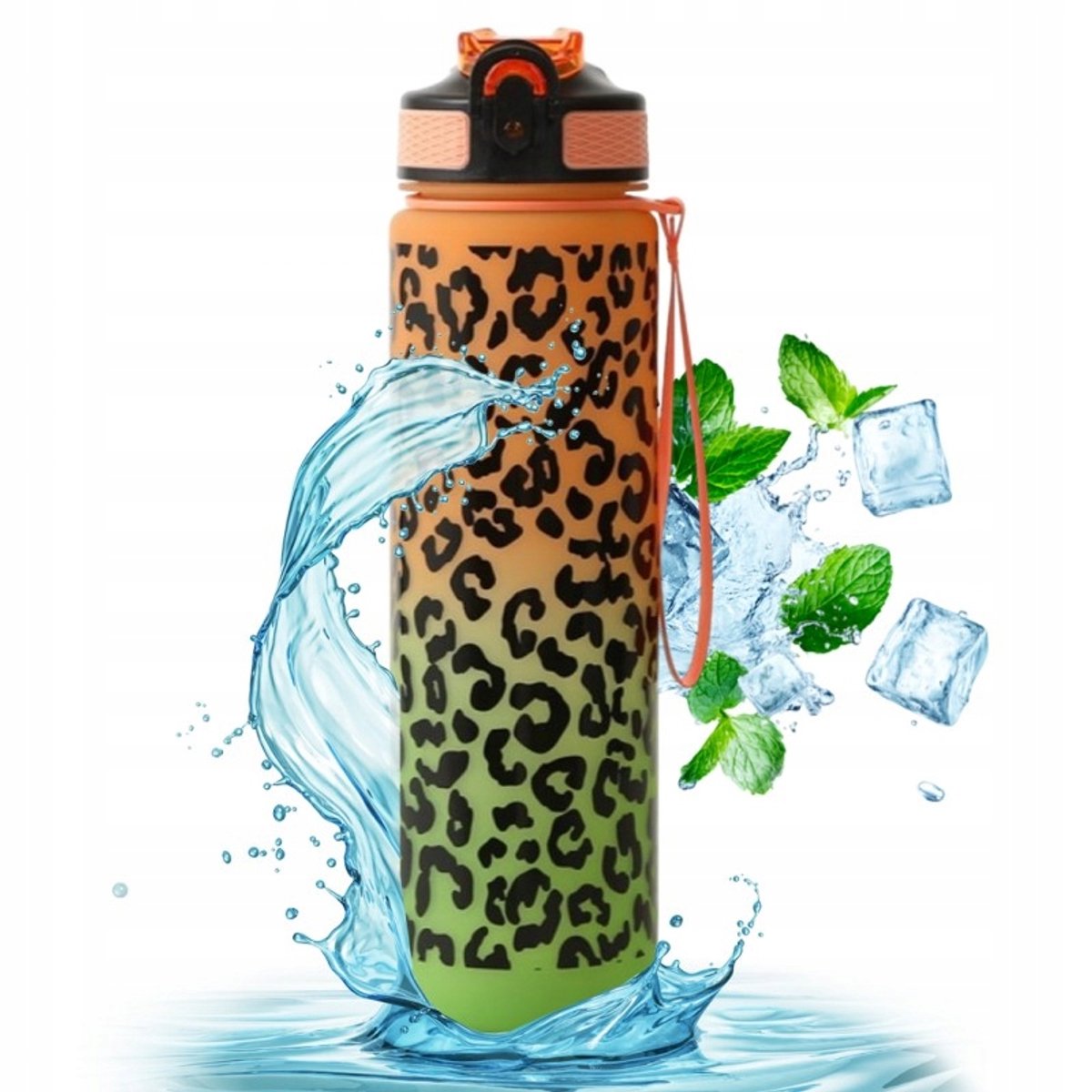 Motivatie Waterfles Bidon 1L Panterprint Ombre Oranje Groen