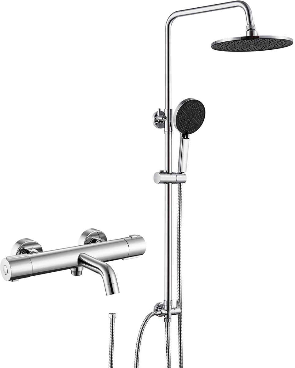 Auralum Max Regendouche Met Thermostaatkraan - Doucheset - Inclusief thermostaatkraan badkraan en planchet - Met CoolTouch technologie - 10 inch Douchekop - Handdouche met 4 standen - Waterbesparend - Chroom