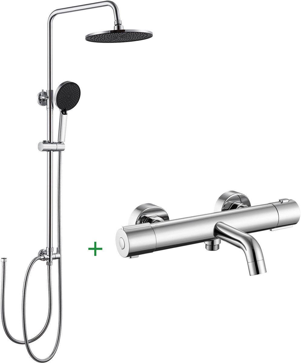 Auralum Max Regendouche Met Thermostaatkraan - Doucheset - Inclusief Thermostatische Badkraan - Regendoucheset -10 inch Douchekop - 4 standen Handdouche - Hoogte Verstelbaar - Waterbesparend - Wandmontage - Chroom